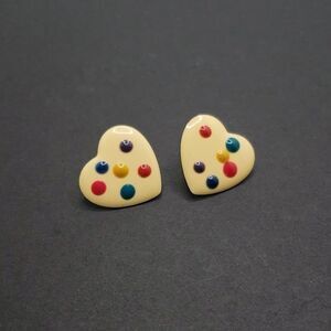 Vintage enamel heart polka-dot painted earrings